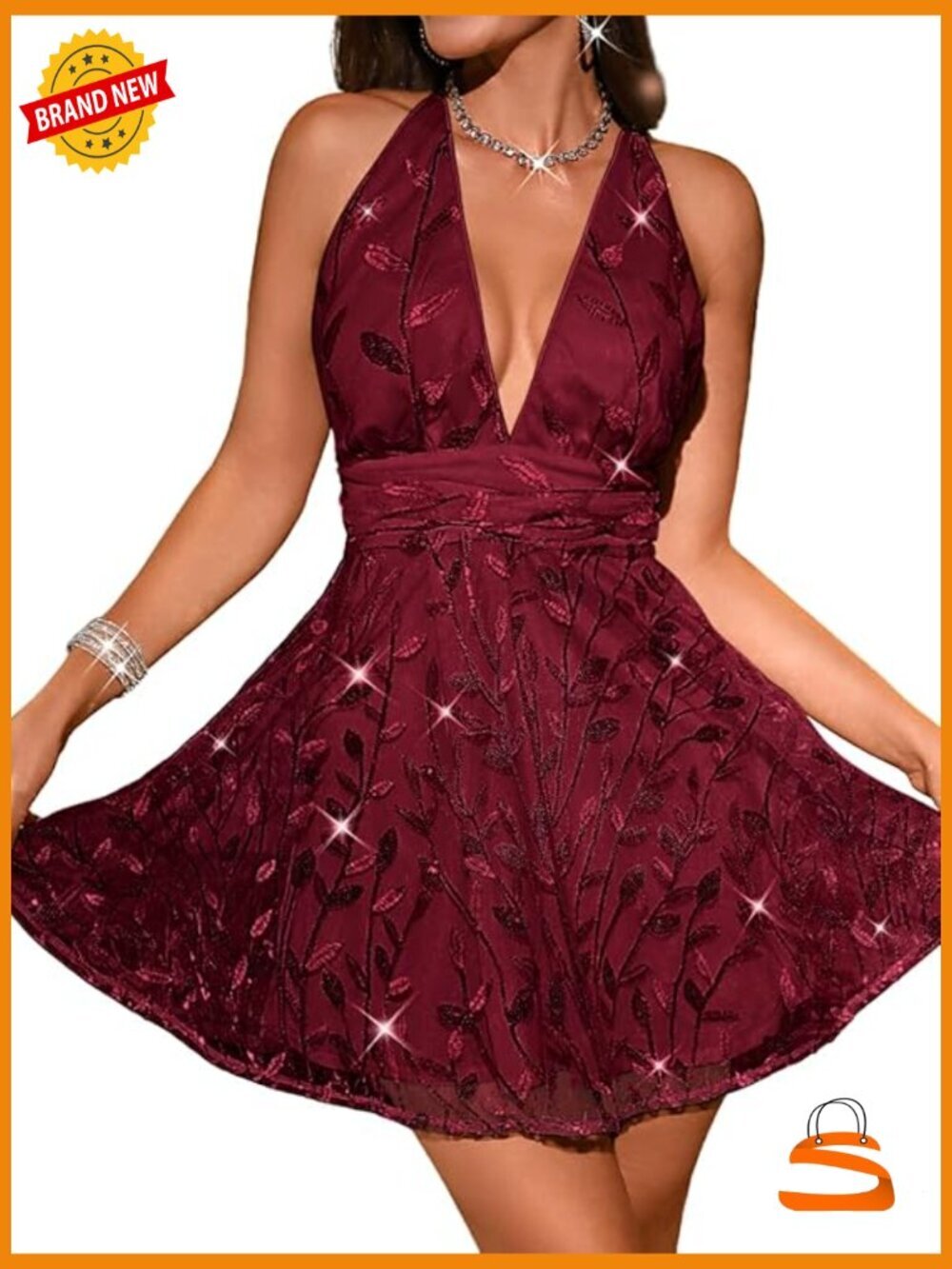 Deep V Backless Sequin Mini Dress, Sparkly Homecoming Outfit
